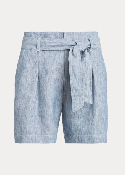 Pantalones Cortos Ralph Lauren Mujer Azules - Chambray Paperbag - EHGMK6214